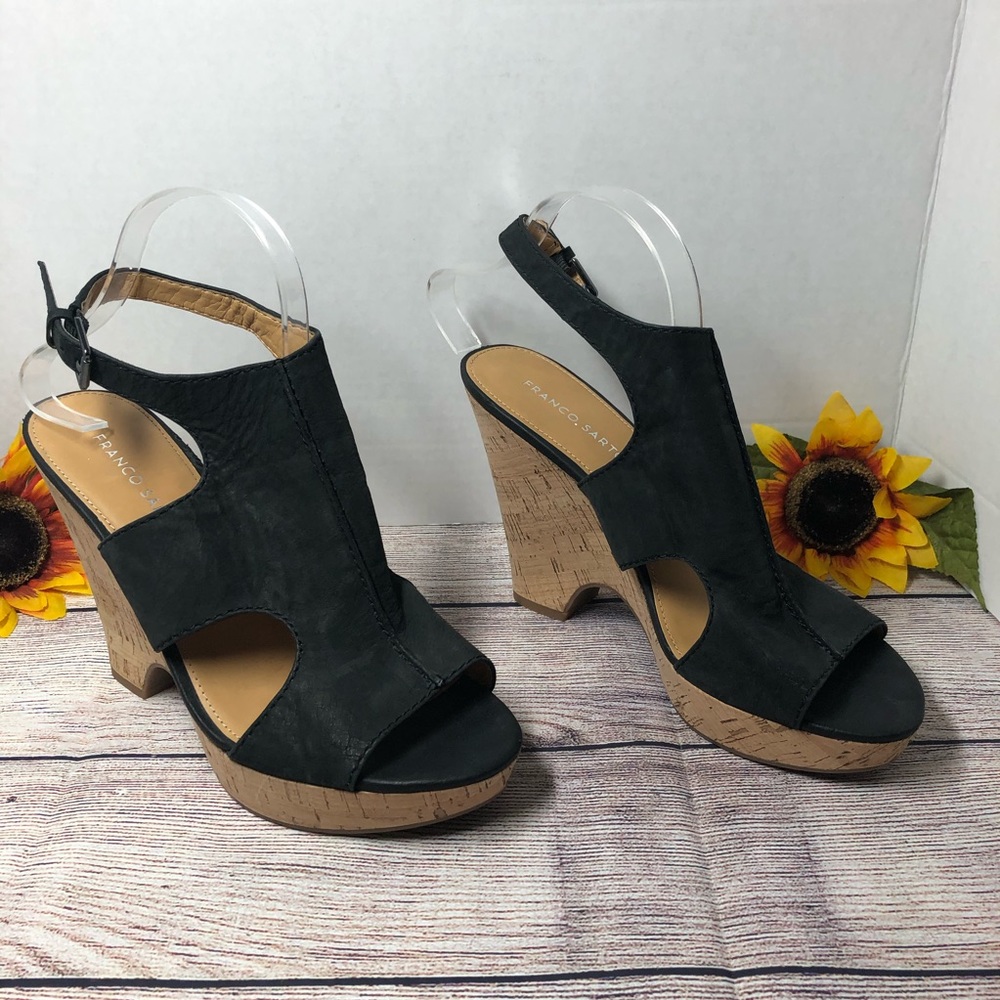 Franco Sarto Wedge Leather Peep Toe